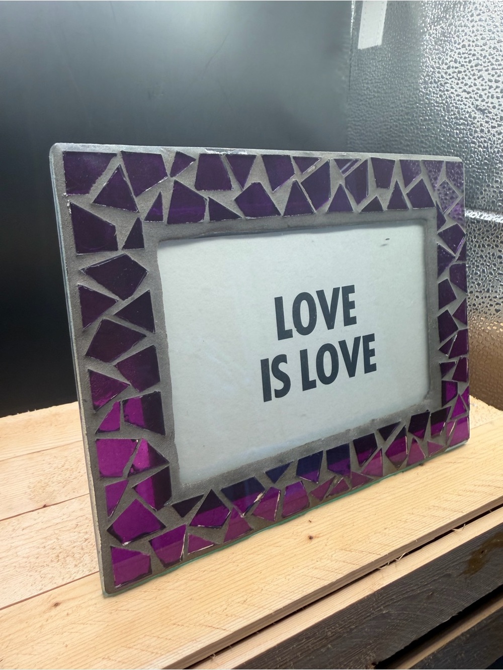 Purple Mosaic Glass Picture Frame 4x6 Photo Frame Silver Trim Tabletop Display - Picture 2 of 5